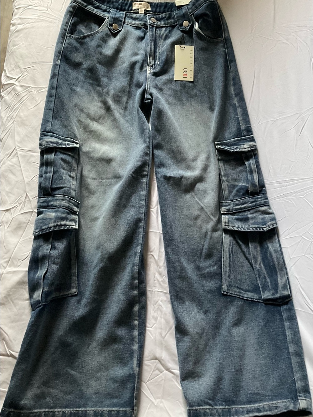 1030 Light  Denim Cargo Baggy Y2K 90s Streetwear Nostalgia Wide Leg Junior NWT